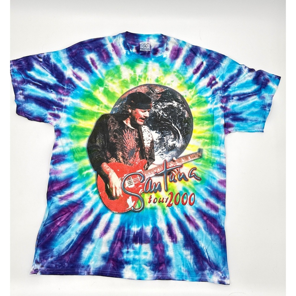 Santana Tour 2000 Tie Dye Graphic T-Shirt Mens XL Delta Pro Weight Vintage Style